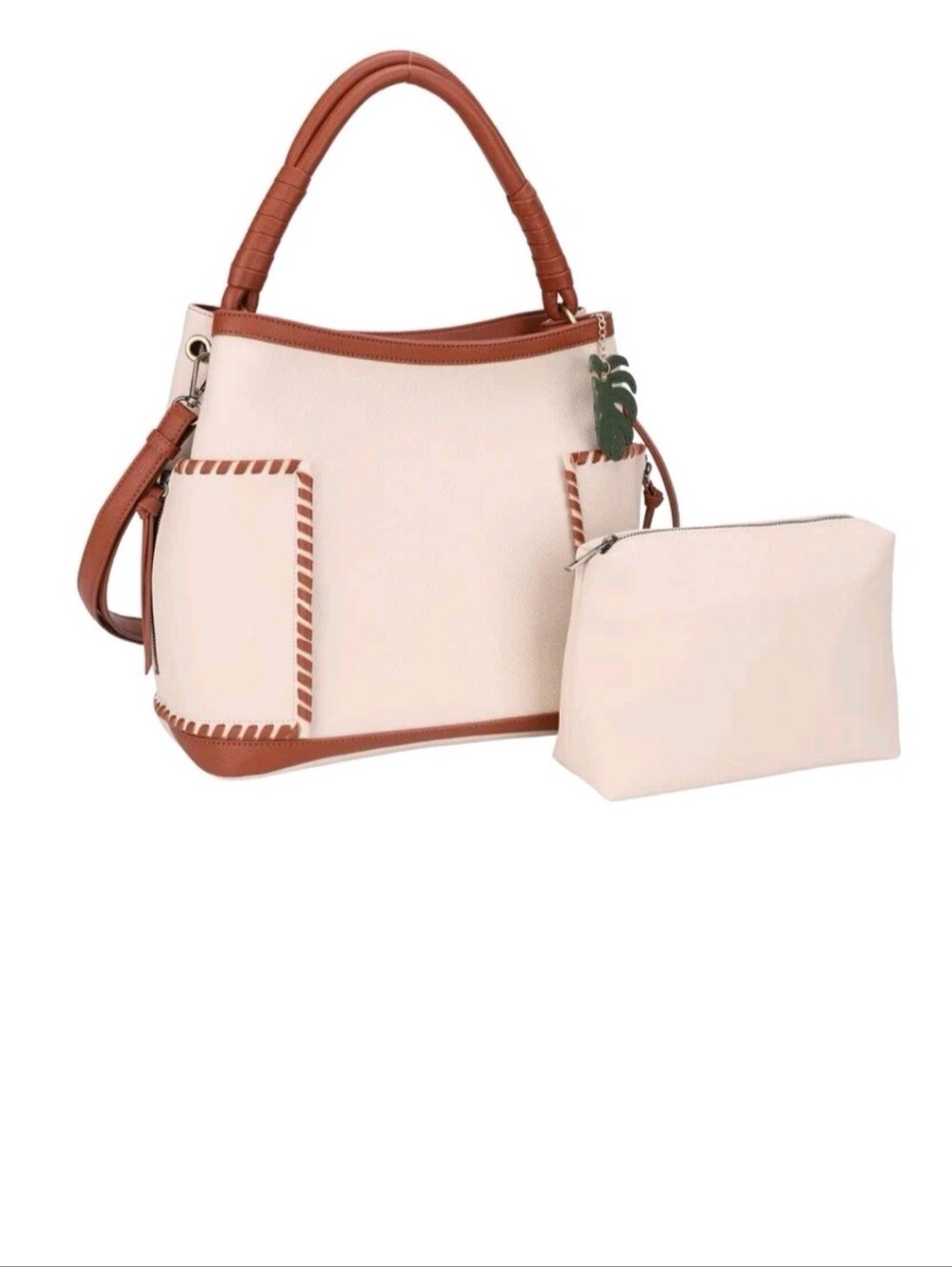 Malibu Skye Sadie 2pc Women’s Hobo Bag Set Beige/Brown Pouch Charm Adjustable